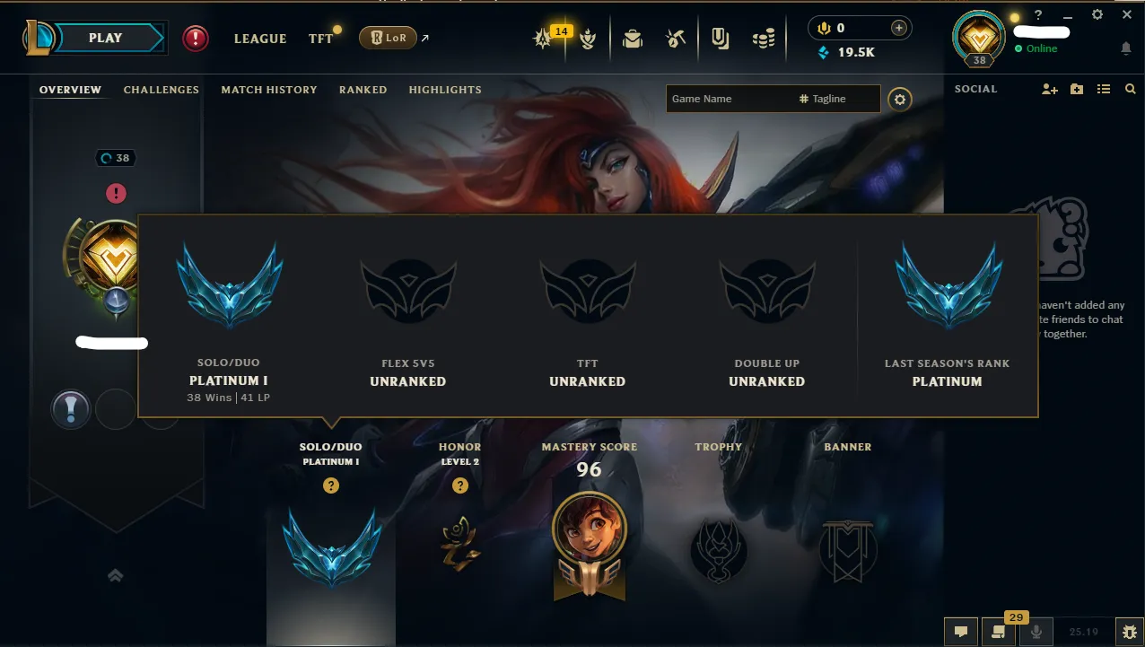 【 EUW 】∙ Platinum 1 ♦️ 64% WR ♦️ 19.5K BE 🔹 5 Skins ☑️Safe Account☑️Full Access🚚 Instant Delivery